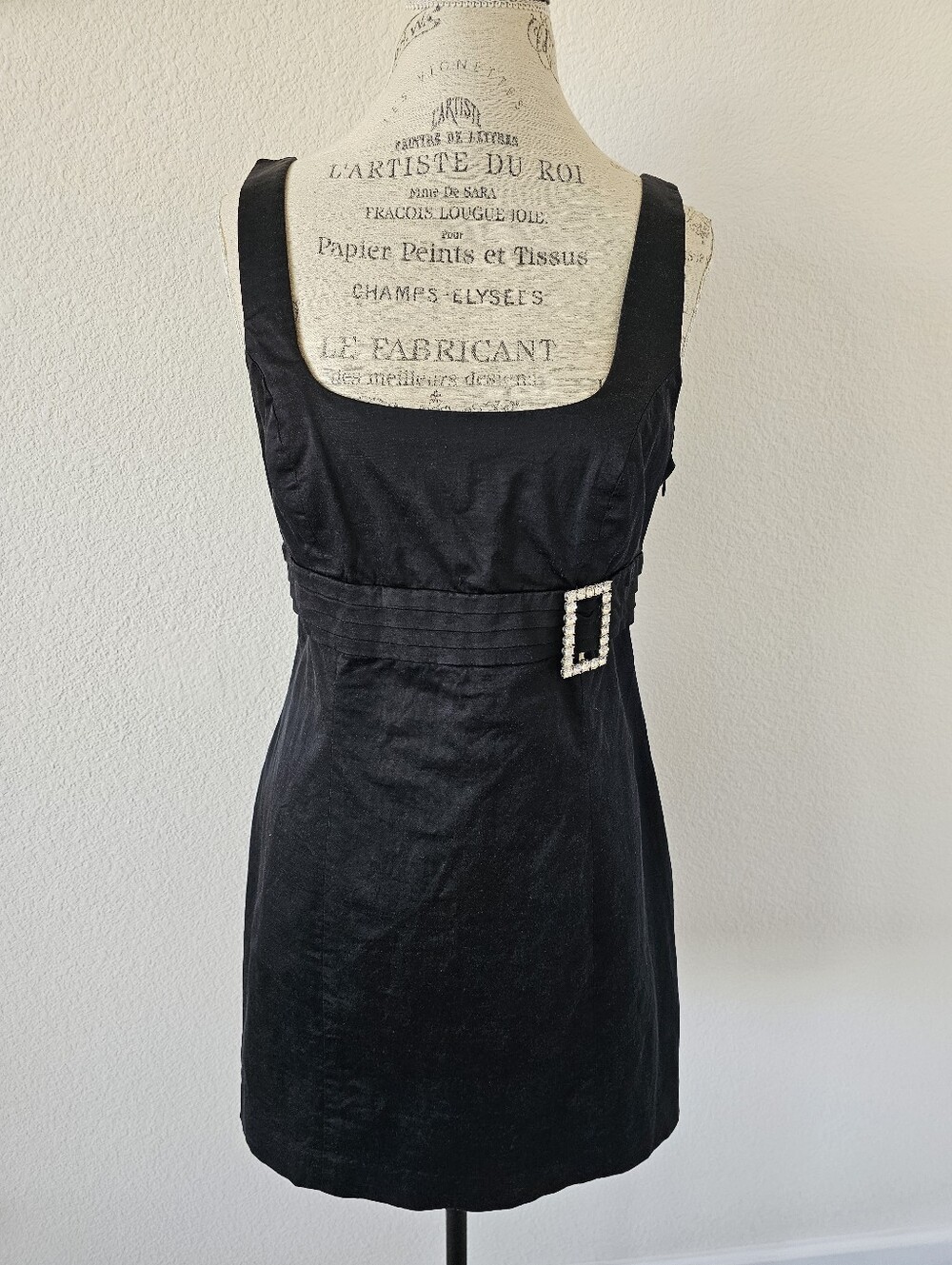 Vintage Bebe Y2K Black Mini Cocktail Dress with Rhinestone Buckle​
